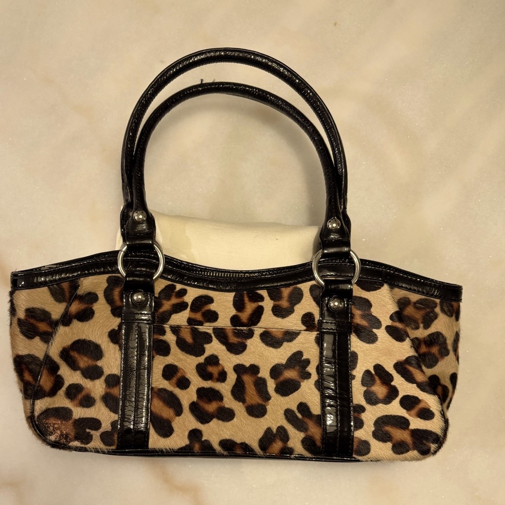 Black patent leather Nordstrom calf hair bag